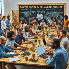 A diverse group of professionals at a workshop about digital social and behavior change.